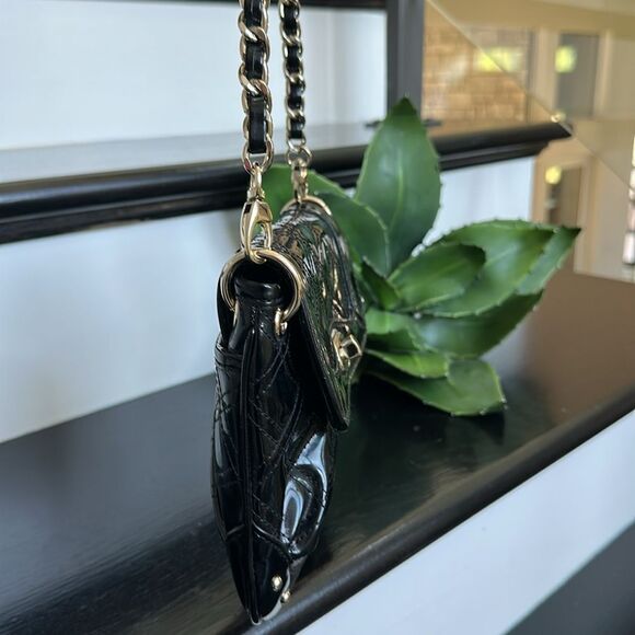 NWT Ann Taylor LOFT Black Quilted Patent Faux Leather Chain Shoulder Bag – NWT - Picture 3 of 9